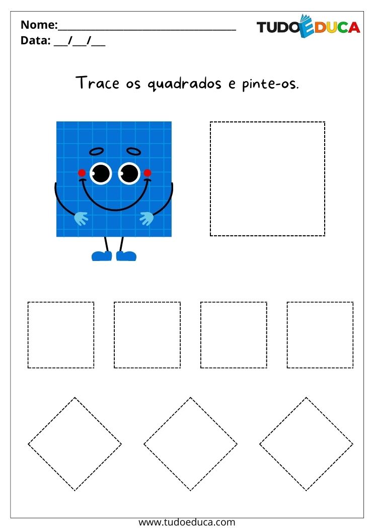 Atividades para alunos com deficiência intelectual trace e pinte os quadrados para imprimir