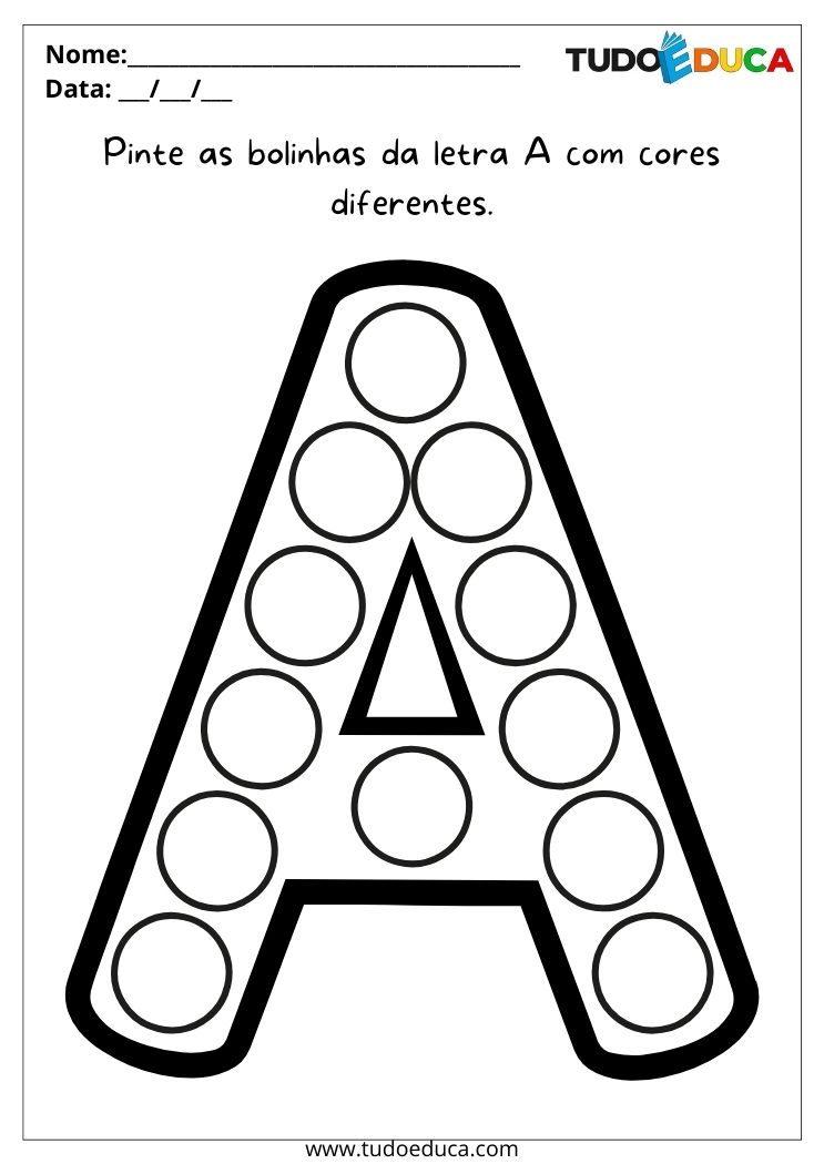 Atividades para alunos com dislexia pinte as bolinhas da letra A com cores diferentes para imprimir