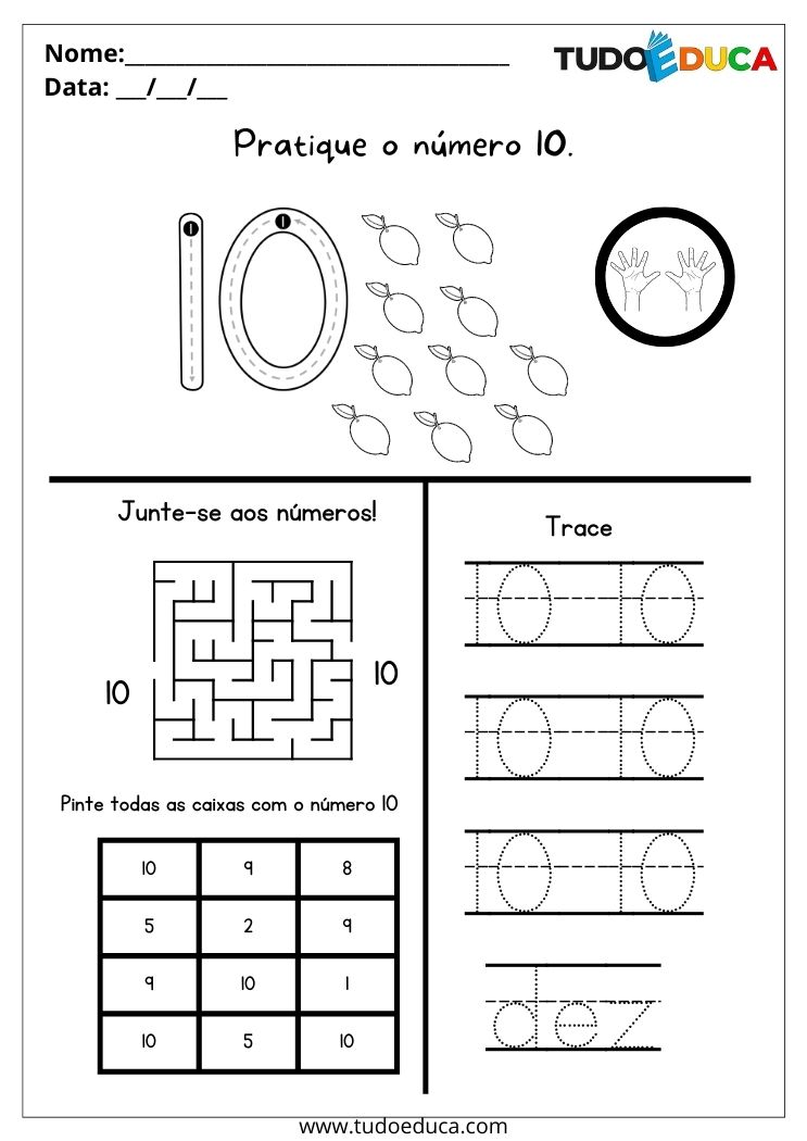 Atividades para alunos com dislexia pratique o número 10 para imprimir