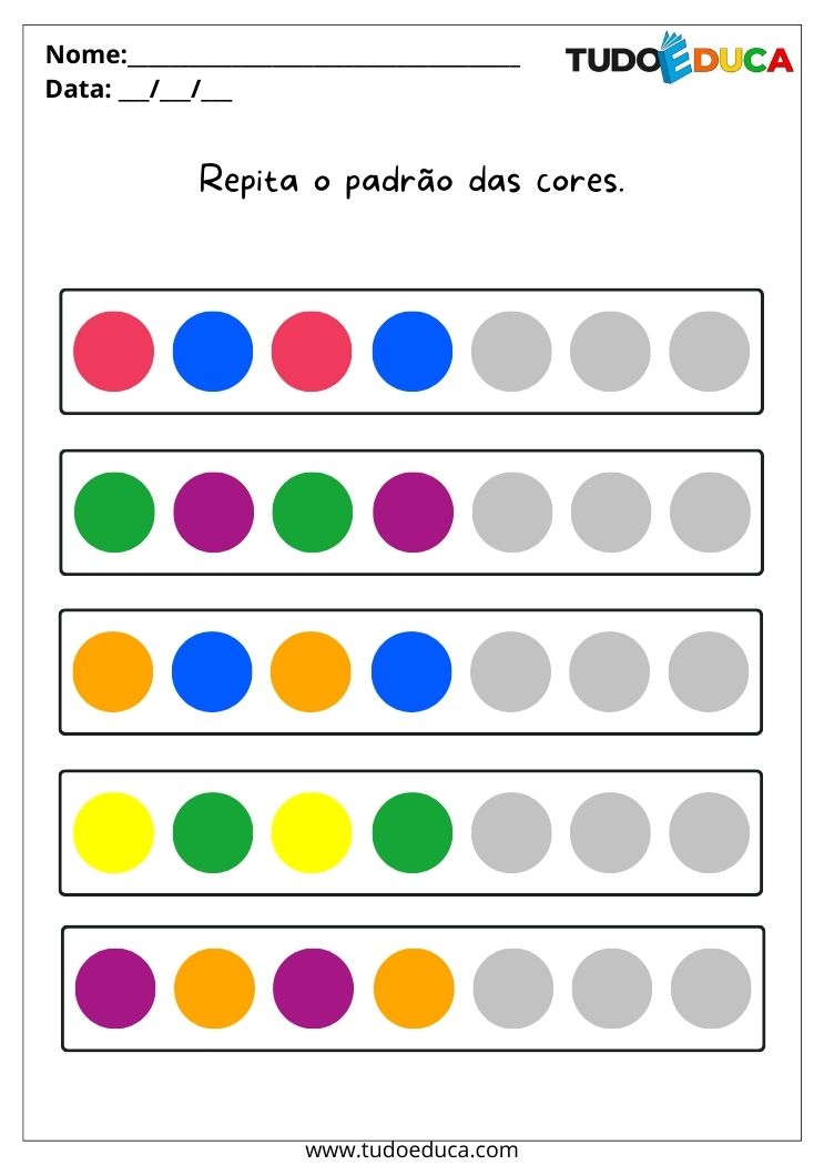Atividades para alunos com dislexia repita o padrão das cores para imprimir