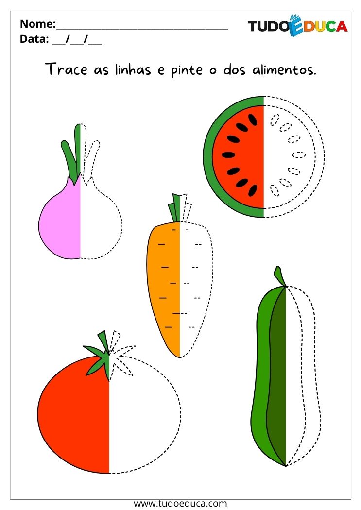 Atividades para alunos com dislexia trace as linhas e pinte os alimentos para imprimir