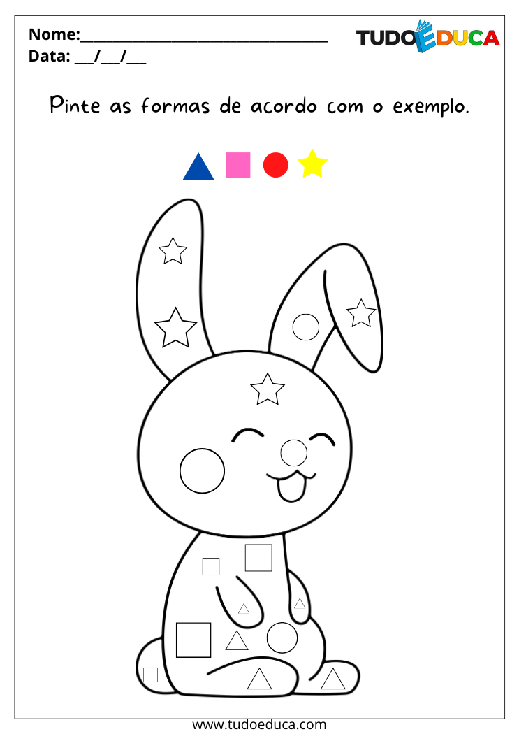 Atividade de Pintura para Autismo pinte o coelho conforme as cores indicadas nas formas