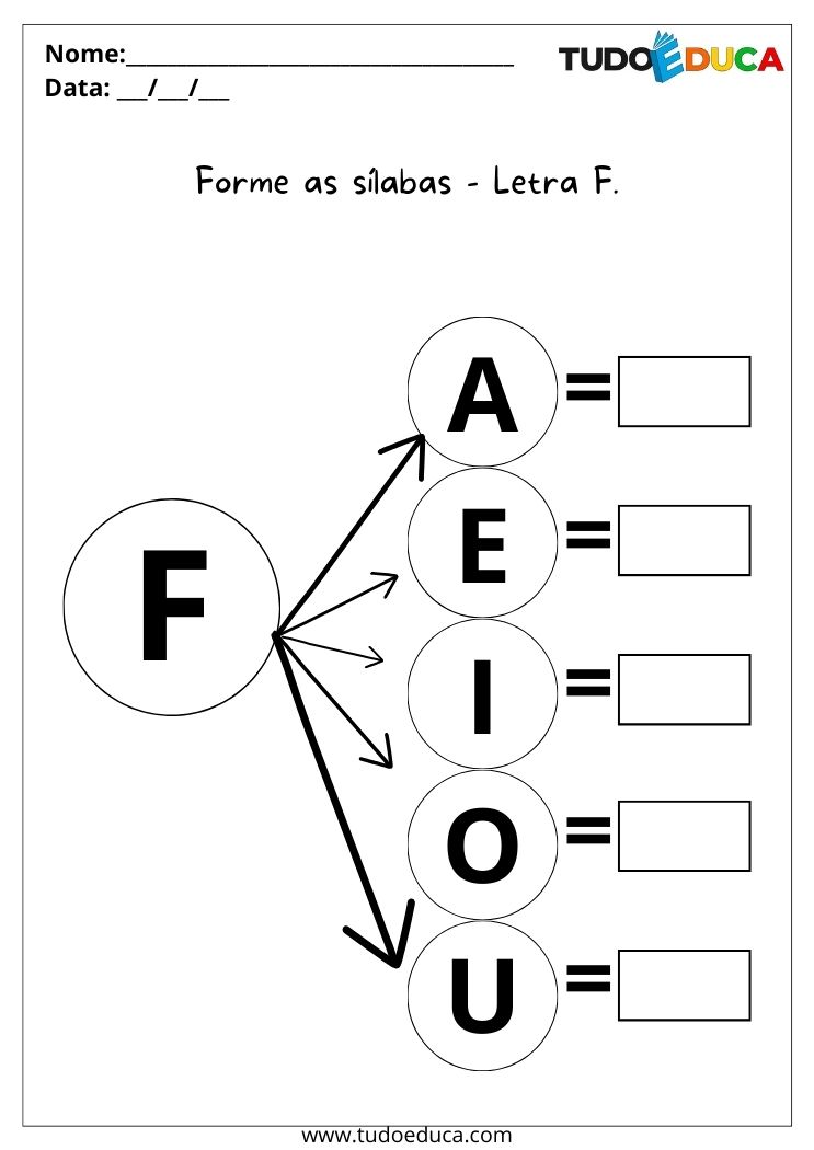 Atividade de alfabetização para autismo forme as sílabas com a letra F para imprimir