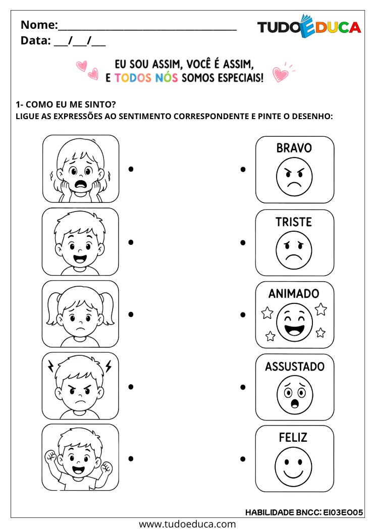 Atividade de ligar as expressões para Alunos Autistas para Imprimir