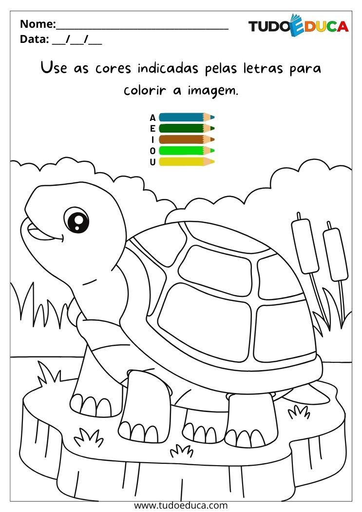Atividade de pintura para autismo pinte a tartaruga conforme a indicação das letras