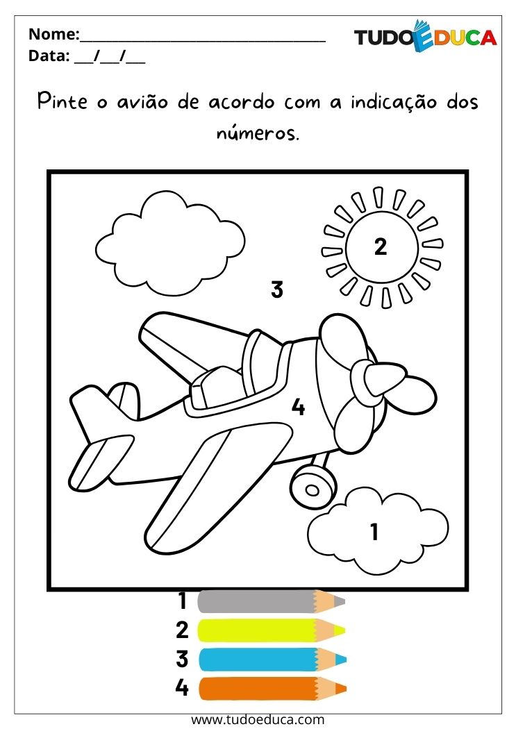 Atividade de pintura para autismo pinte o avião conforme a indicação dos números