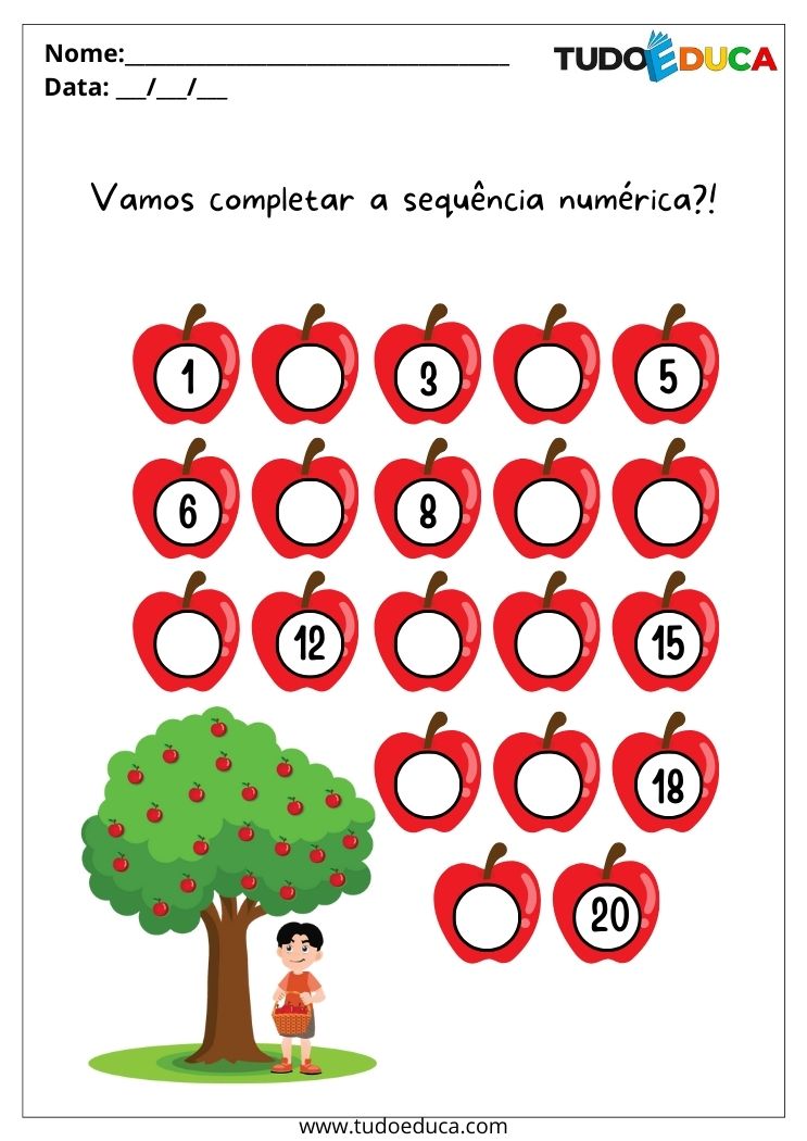Atividade para Crianças com TEA complete a sequência numérica