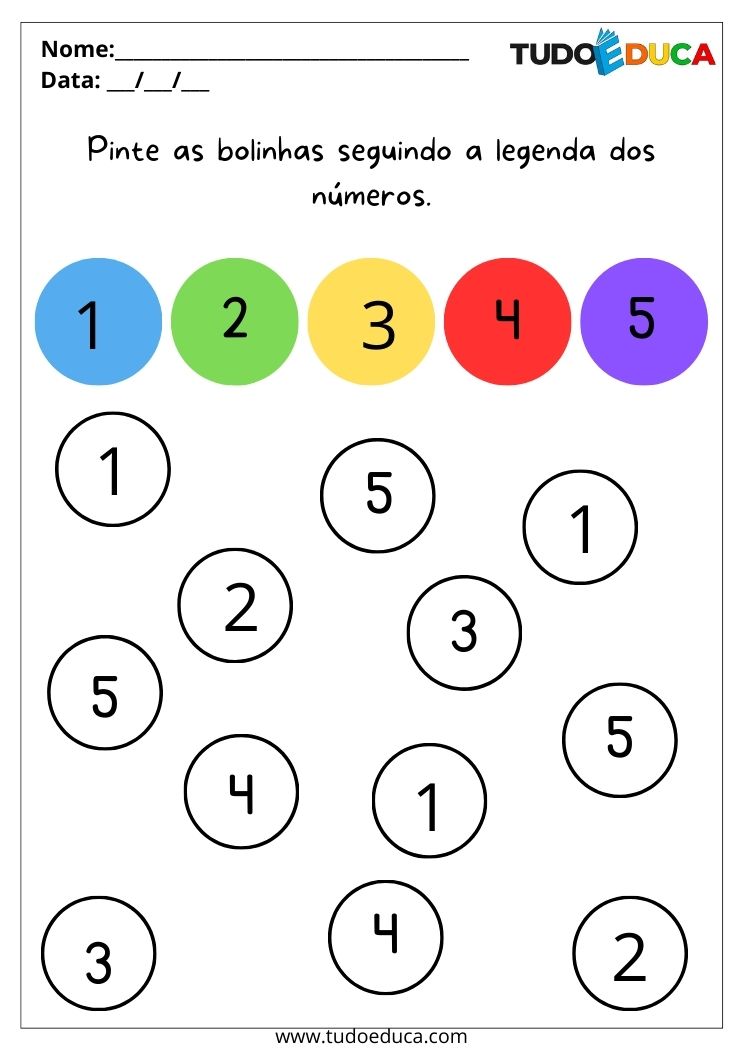 Atividade para Crianças com TEA pinte os números conforme a indicação das cores