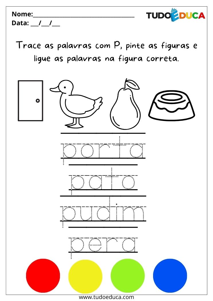 Atividade para Crianças com TEA trace as palavras com a letra P