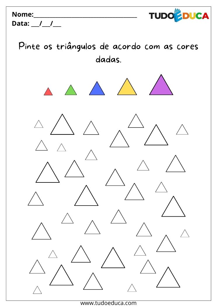 Atividade para alunos com autismo para imprimir pinte os triângulos conforme a legenda