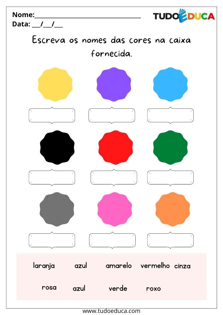 Atividade para autismo com cores escreva o nome das cores para imprimir