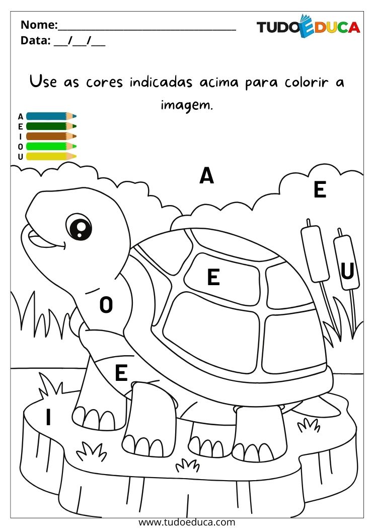 Atividade para autista e brincadeiras pinte a tartaruga de acordo com a indicação das letras
