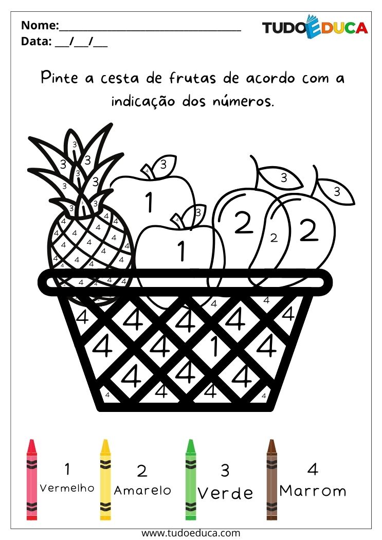 Atividade de alimentos para alunos com autismo pinte a cesta de frutas para imprimir