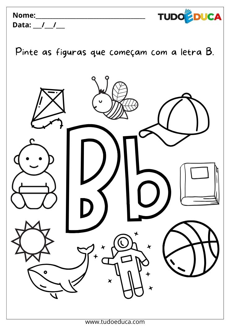 Atividade para crianças com autismo pinte apenas as figuras que começam com a letra B