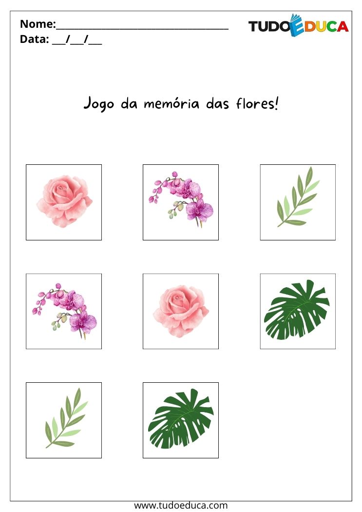 Atividade com Flores para Autistas jogo da memória das flores