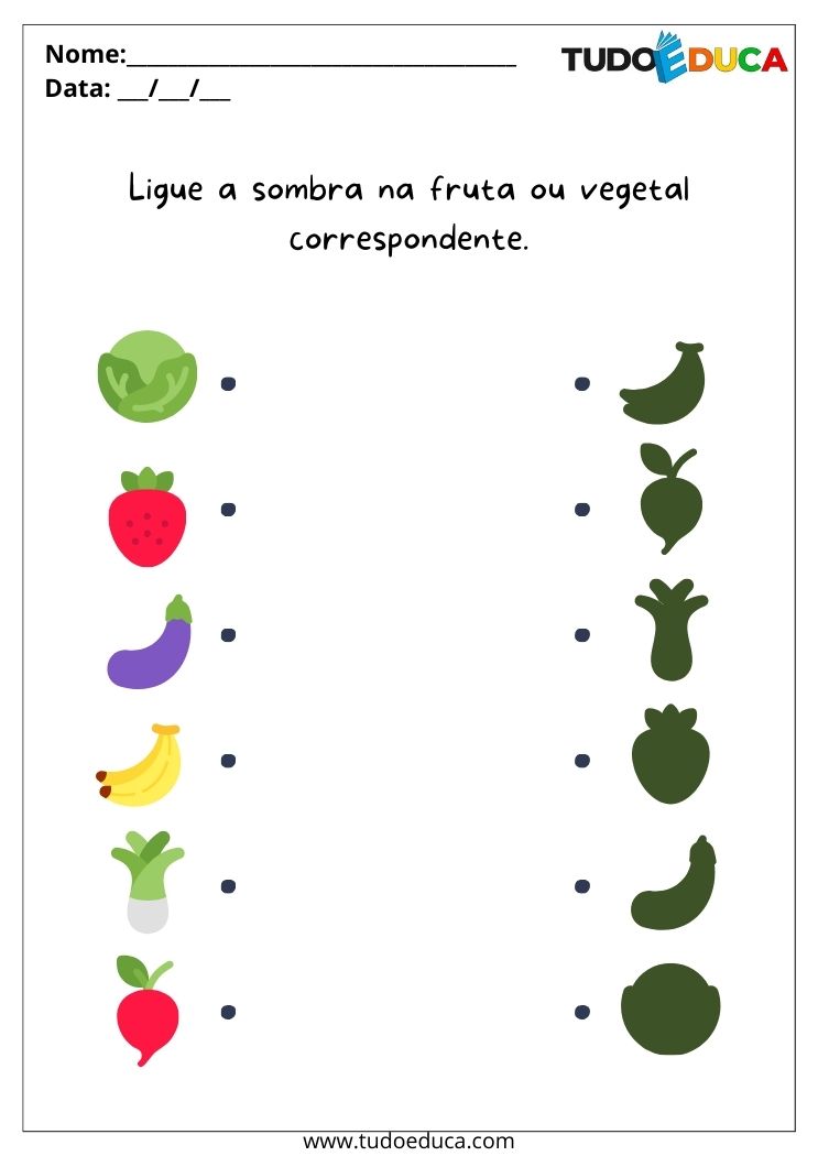 Atividade com Frutas e Vegetais para Alunos com Autismo Para Imprimir