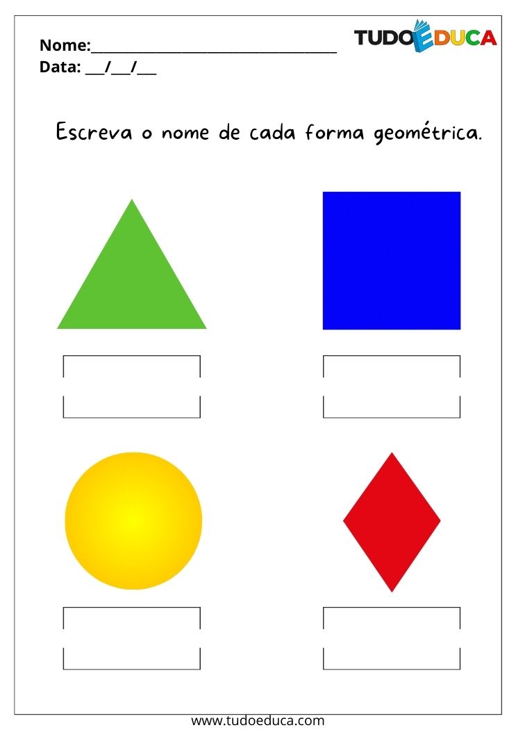 Atividade com formas geométricas para autista escreva o nome das formas geométricas