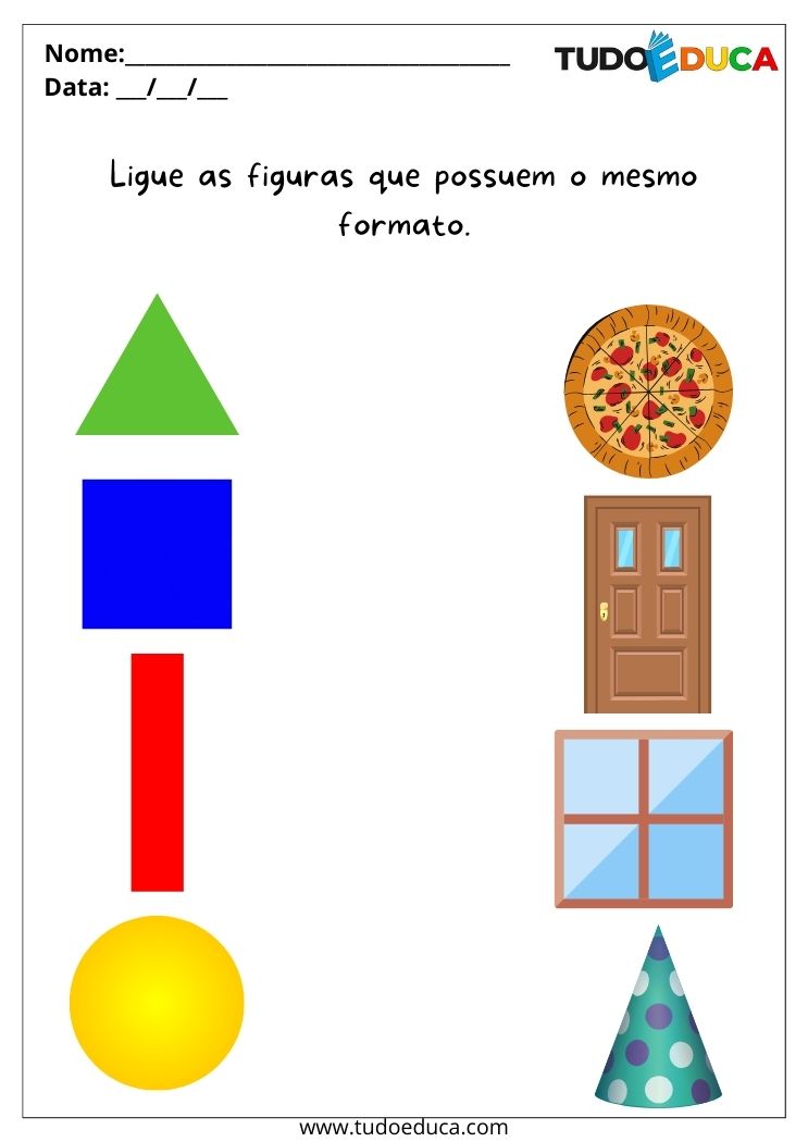 Atividade com formas geométricas para autista ligue as figuras que possuem o mesmo formato