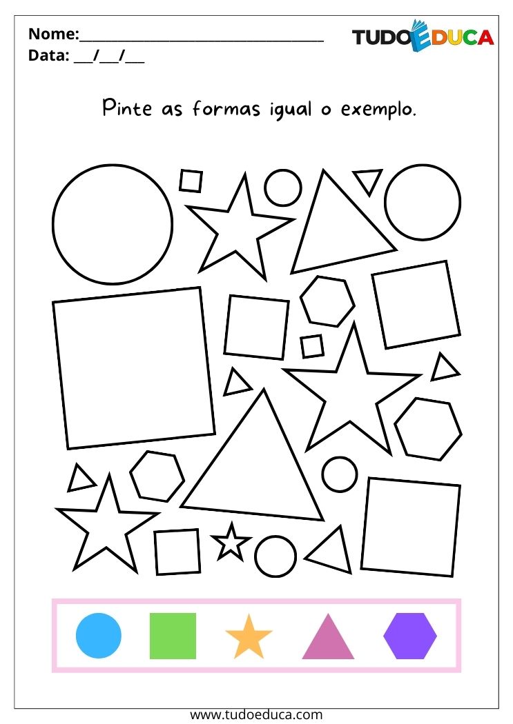Atividade com formas geométricas para autista pinte as formas geométricas igual a legenda