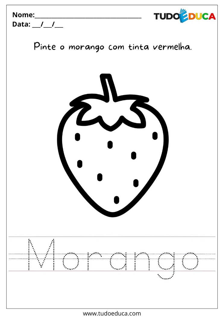 Atividade com frutas e cores para autista pinte o morango