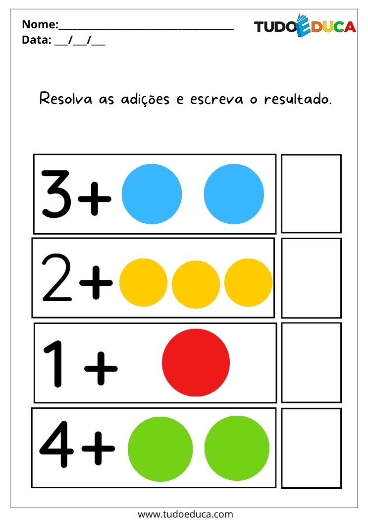 Atividade com números e adição para autistas resolva as adições e escreva o resultado para imprimir