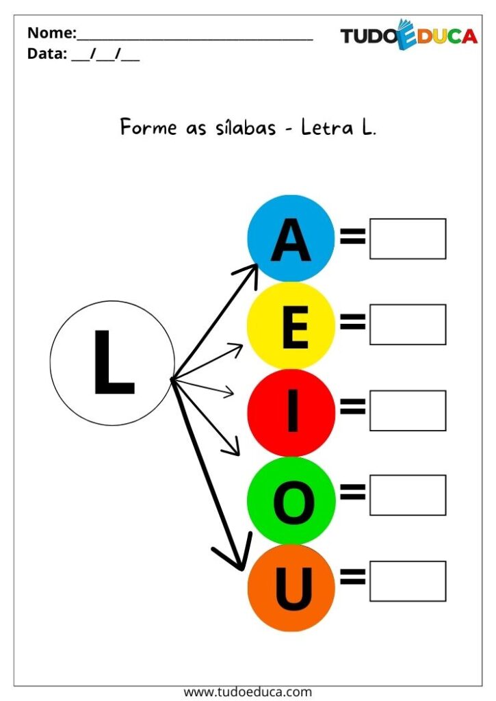 Atividade de Educação Inclusiva para TDAH forme as sílabas com a letra L