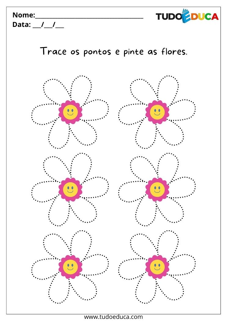 Atividade de coordenação motora para TDAH trace as flores e pinte-as
