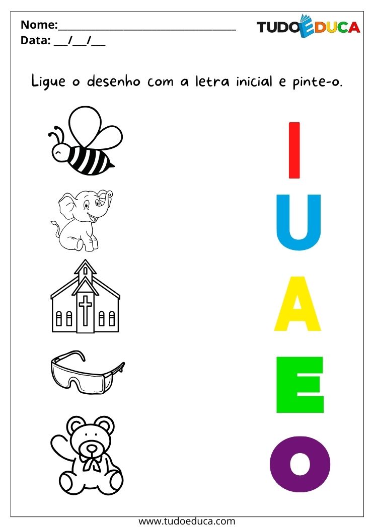 Atividade de educação inclusiva para autistas ligue o desenho a letra inicial