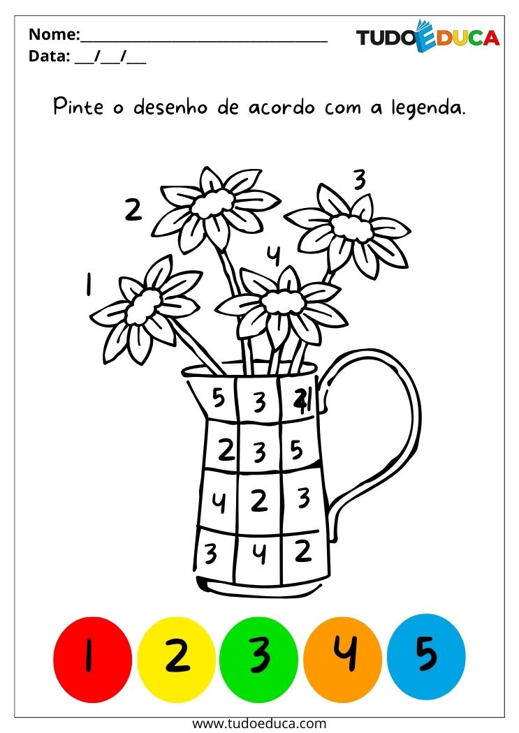 Atividade de educação inclusiva para autistas use a indicação das cores para pintar o vaso