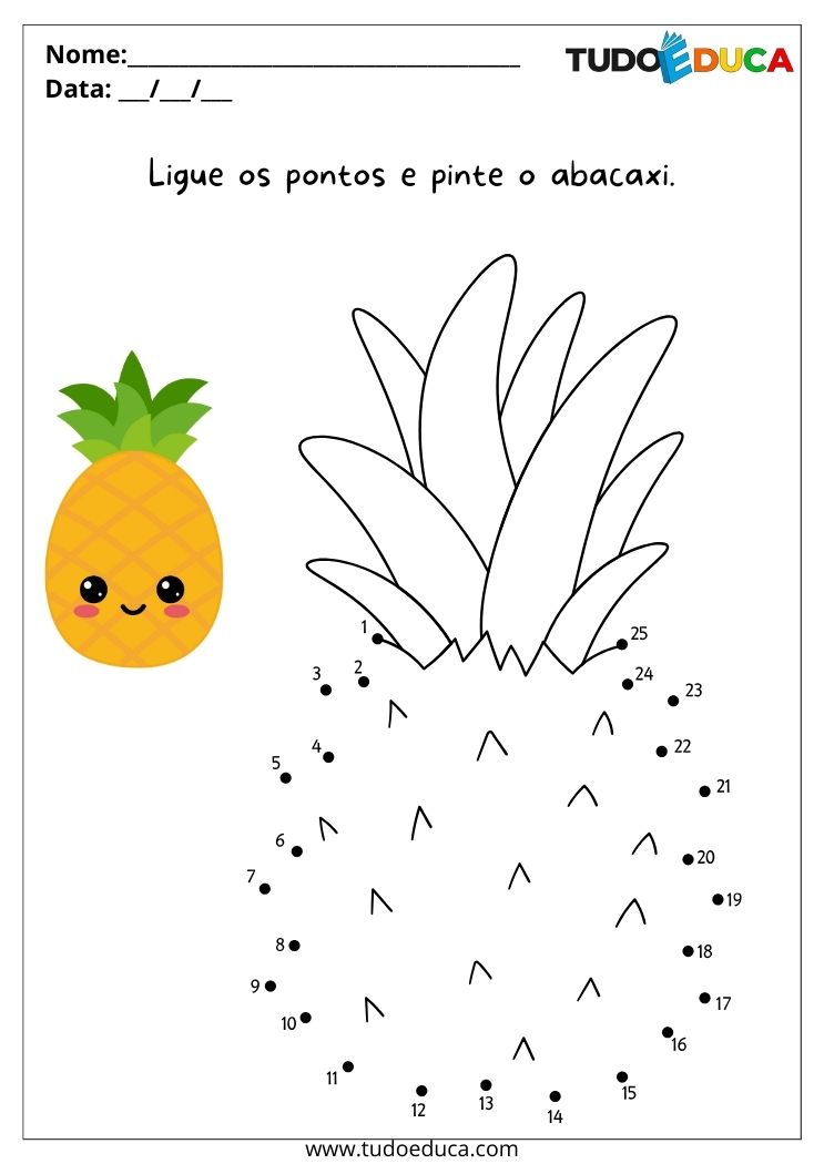 Atividade para ligar os pontos e pintar o abacaxi para imprimir