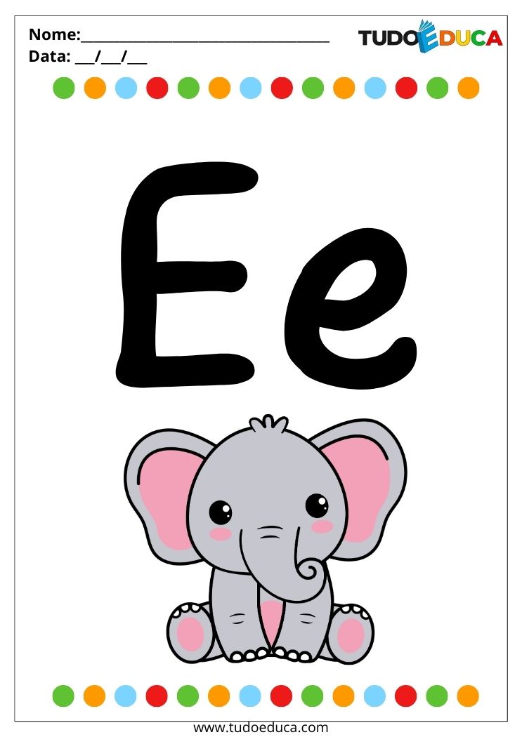 Atividade introdução ao abecedário para autistas letra E de elefante