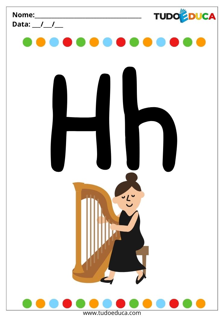 Atividade introdução ao abecedário para autistas letra H de harpa