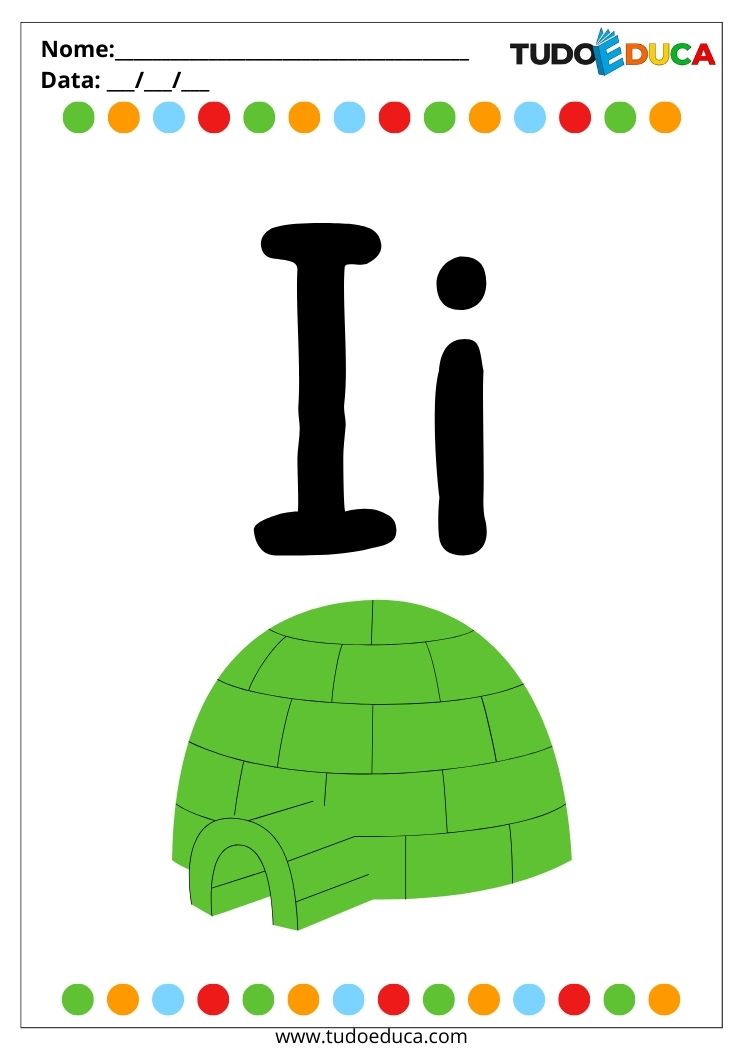 Atividade introdução ao abecedário para autistas letra I de iglu