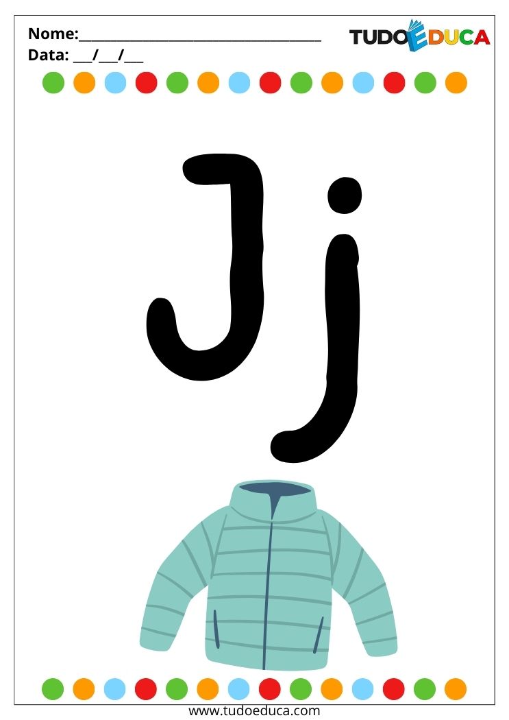 Atividade introdução ao abecedário para autistas letra J de jaqueta
