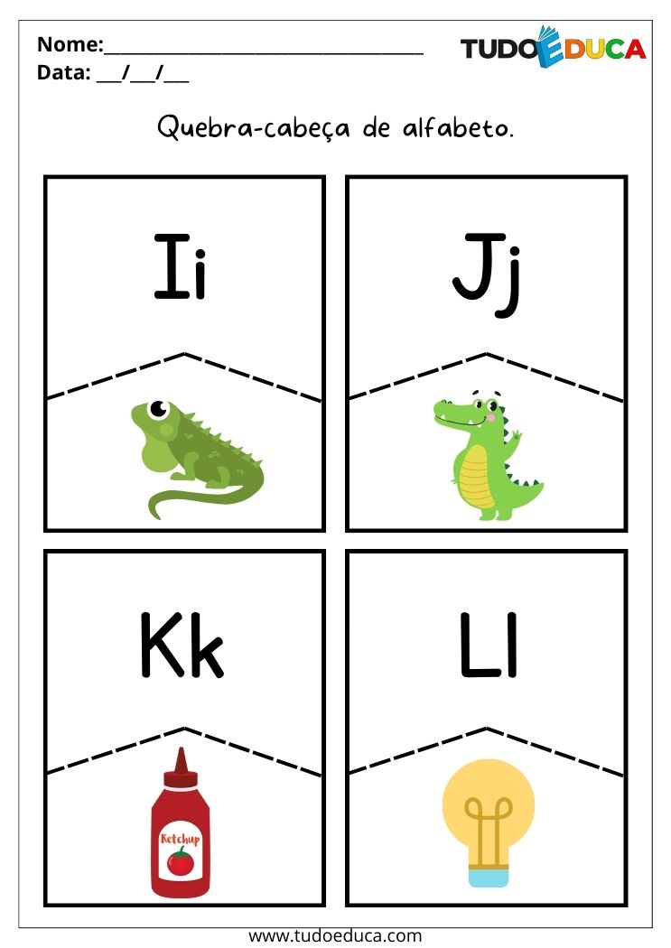 Atividades de quebra-cabeça com alfabeto para autista letras de I a L