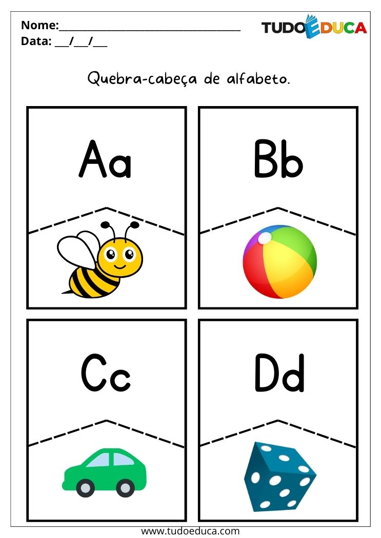 Atividades de quebra-cabeça com alfabeto para autista