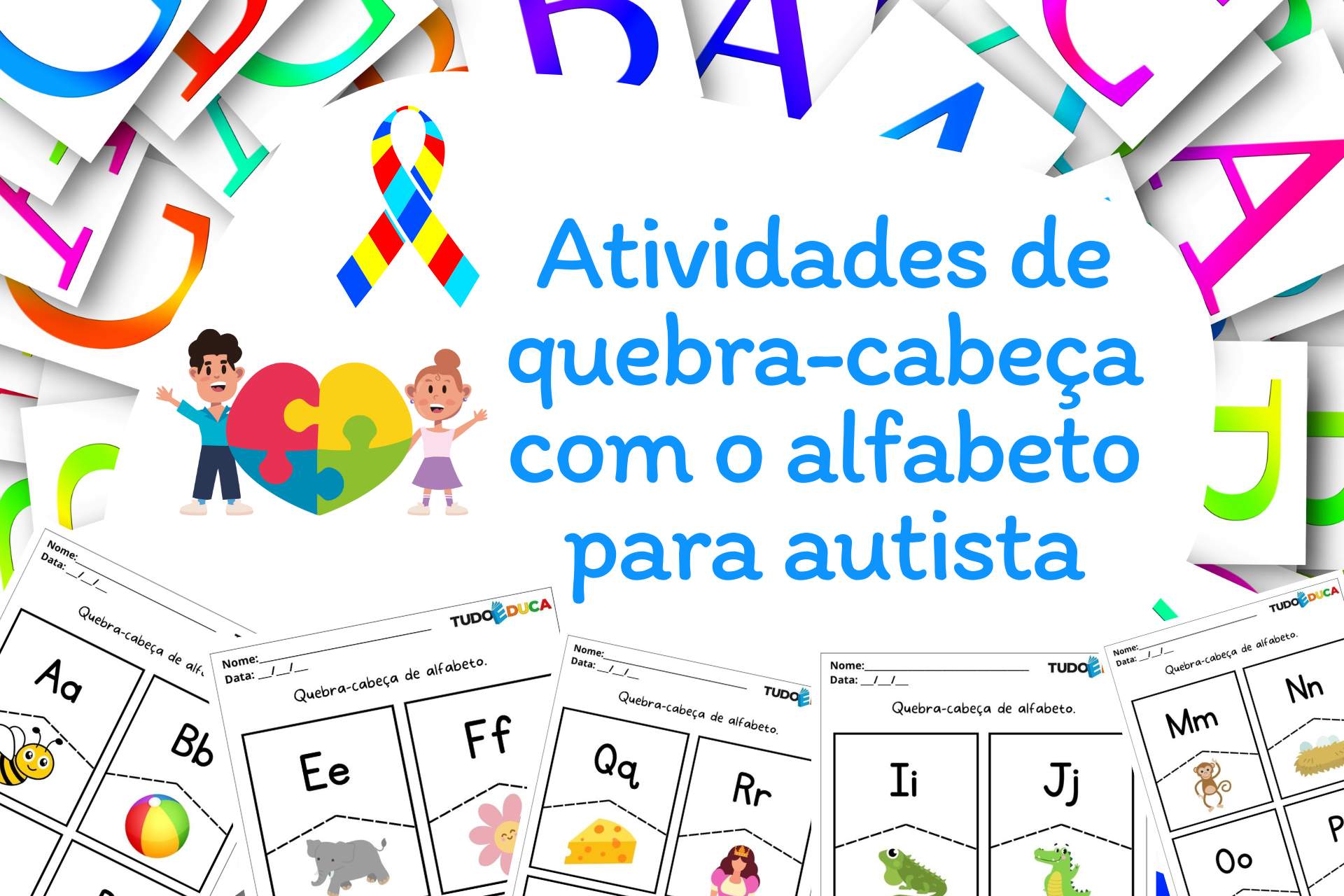 Atividades de quebra-cabeça com o alfabeto para autista