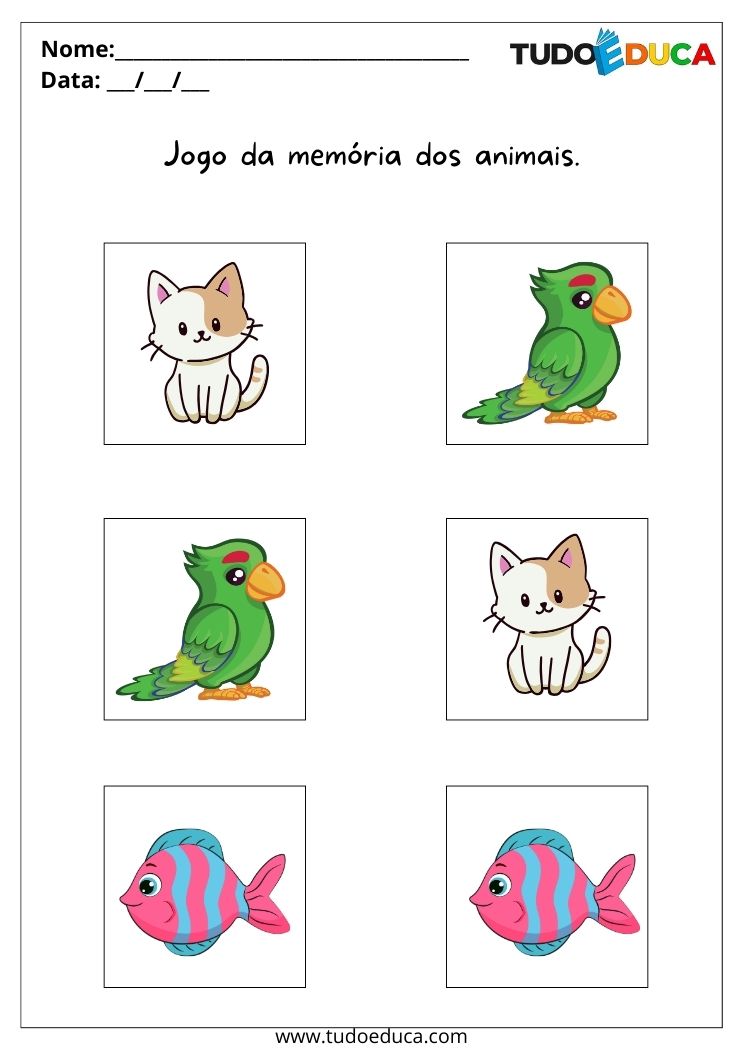 Atividade com Animais para Alunos com Autismo jogo da memória de animais para imprimir
