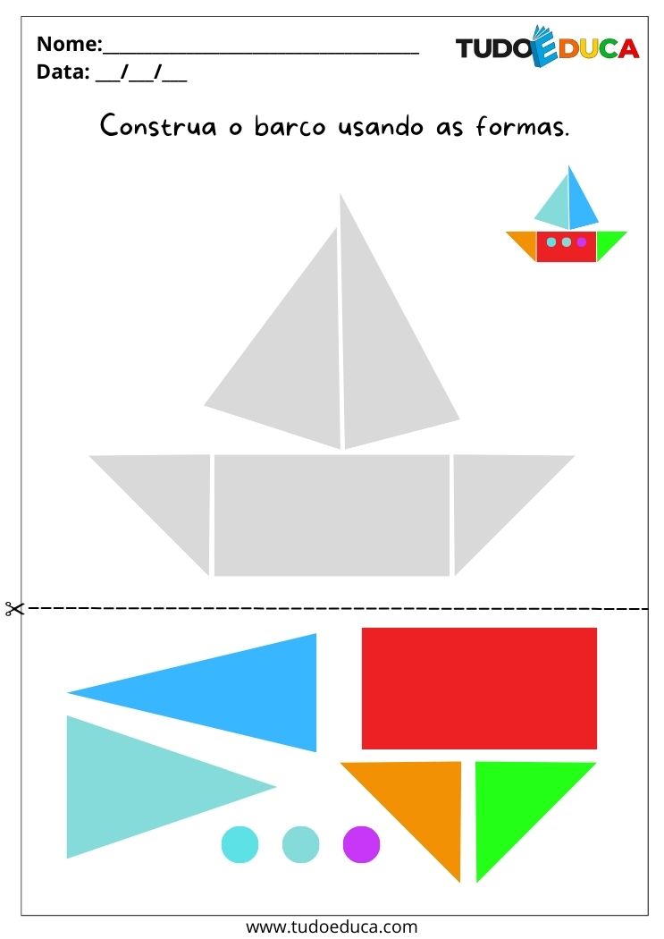 Atividade com Formas Geométricas para Educação Infantil construa o barco usando as formas