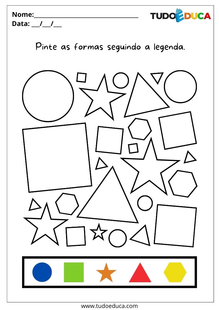 Atividade com Formas Geométricas para Educação Infantil pinte as formas seguindo o exemplo