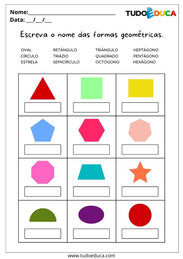 Atividade com Formas Geométricas para Educação Infantil recorte e cole o nome das formas