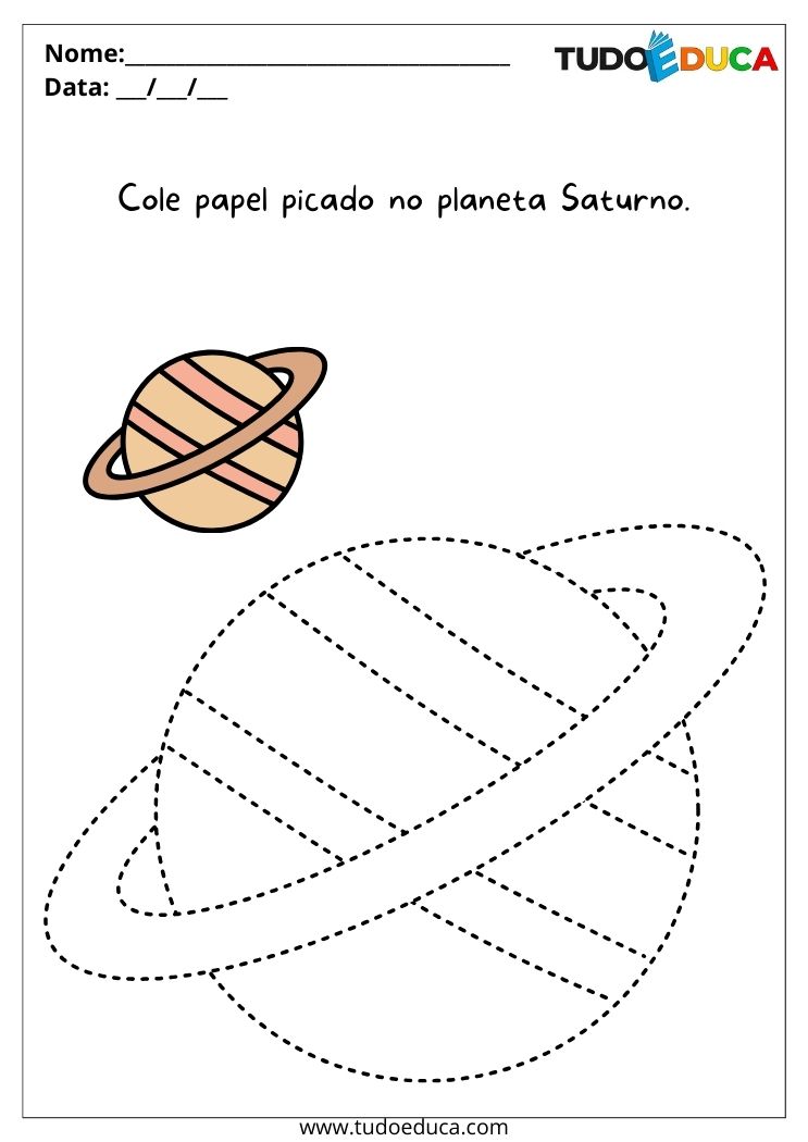Atividade do sistema solar para alunos autistas decore o planeta saturno com papel picado