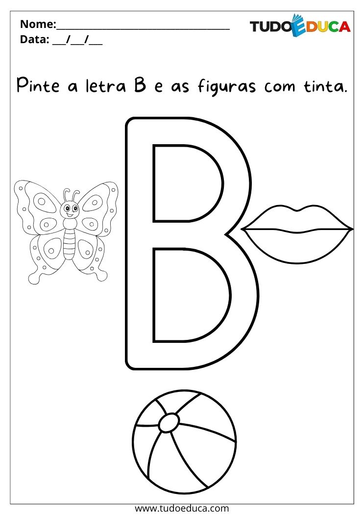 Atividade para o Maternal para Imprimir pinte a letra B e as figuras