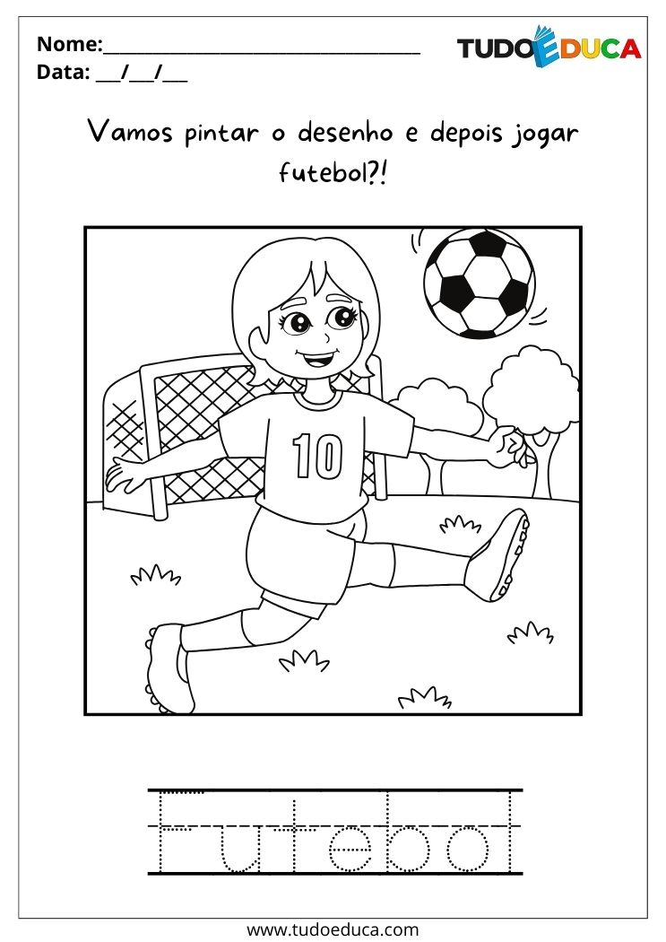 Atividade sobre Brincadeiras e Hobbies para Crianças Autistas pinte o desenho do futebol