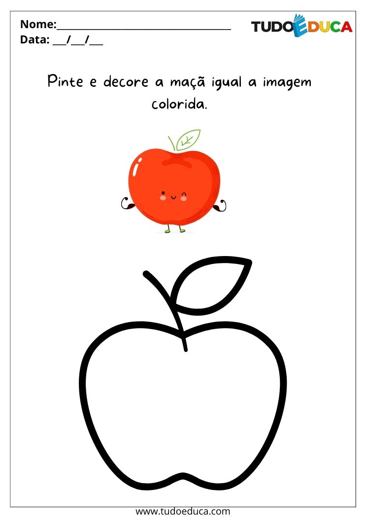 Atividade com frutas para o maternal pinte a maçã igual o exemplo