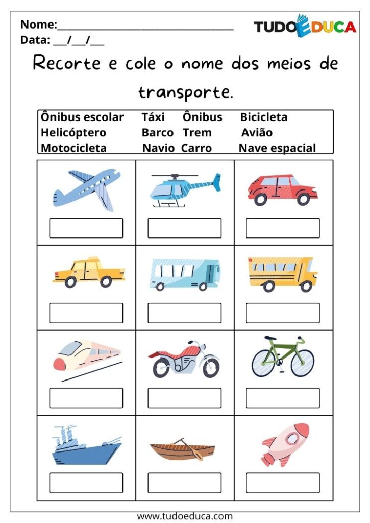 10 Atividades com meios de transporte para o maternal