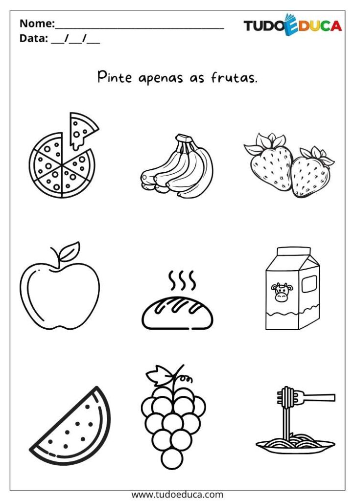 10 Atividades para Maternal com Frutas para Colorir