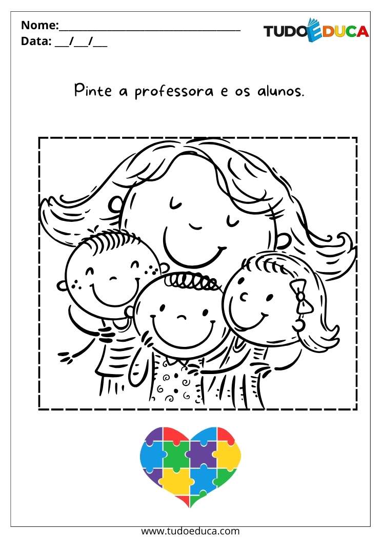Atividade para o Dia de Conscientização do Autismo pinte a professora e os alunos