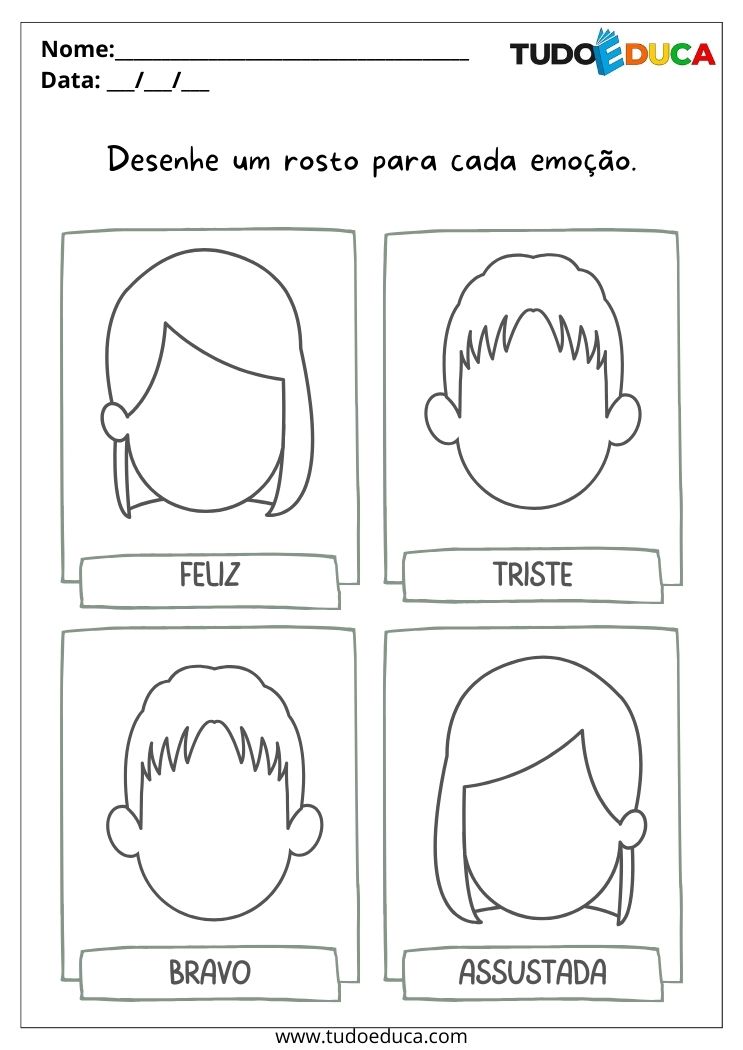 Atividade para o Maternal sobre Sentimentos desenhe os rostos conforme a legenda