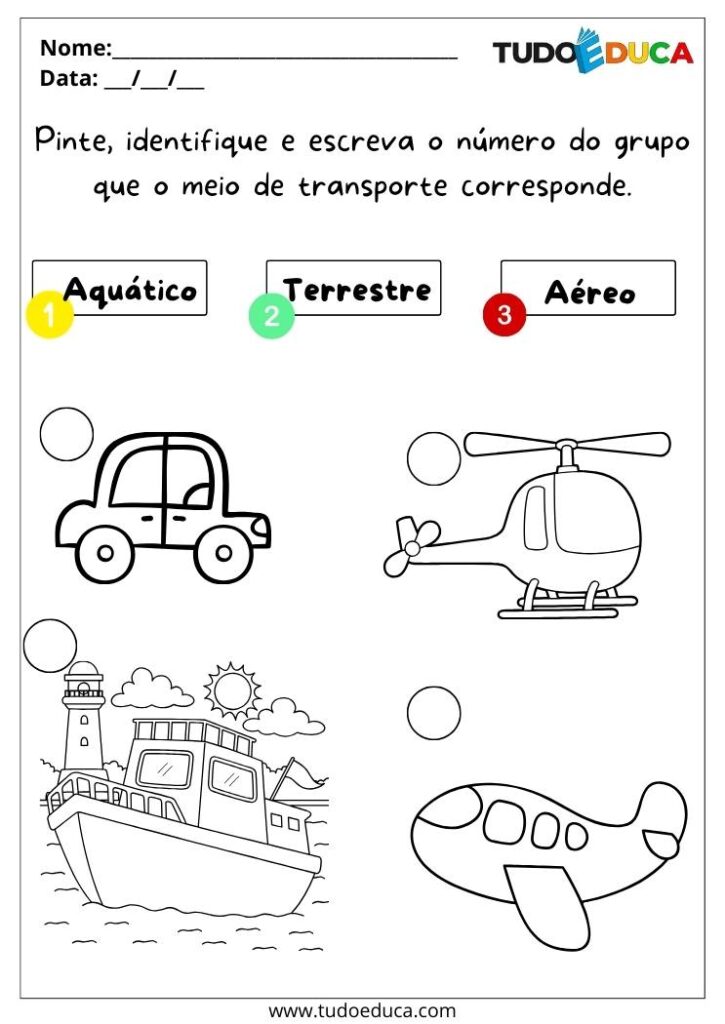 10 Atividades para o maternal com meios de transporte para colorir